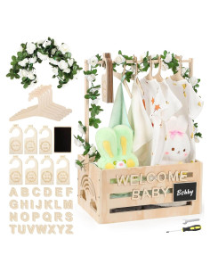 Caja de Bebé de Madera Jupwalz con Perchas y Letras - 40.9x27.9x20.1 cm