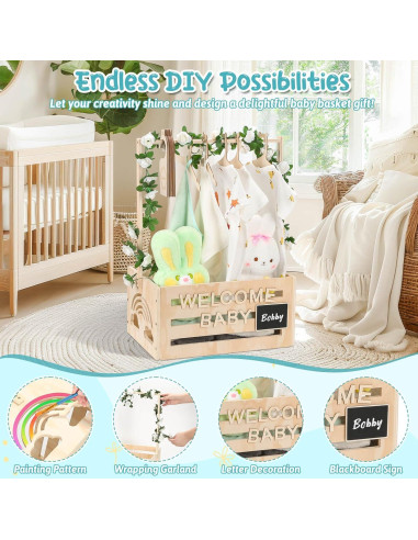 Caja de Bebé de Madera Jupwalz con Perchas y Letras - 40.9x27.9x20.1 cm