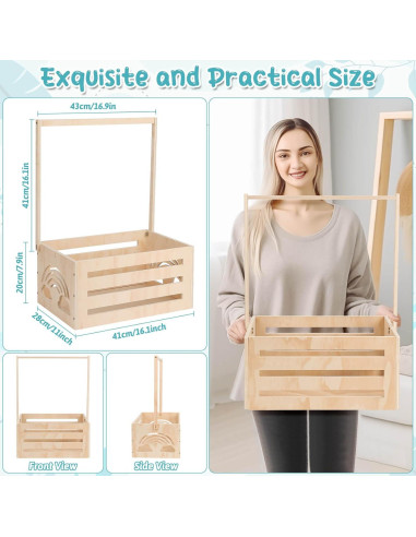 Caja de Bebé de Madera Jupwalz con Perchas y Letras - 40.9x27.9x20.1 cm