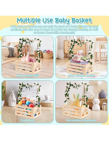 Caja de Bebé de Madera Jupwalz con Perchas y Letras - 40.9x27.9x20.1 cm