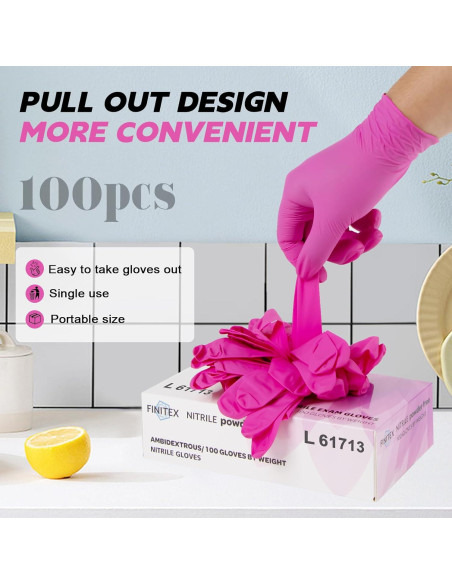 Guantes de Nitrilo Desechables FINITEX Rosa 100 Unidades 3.5mil