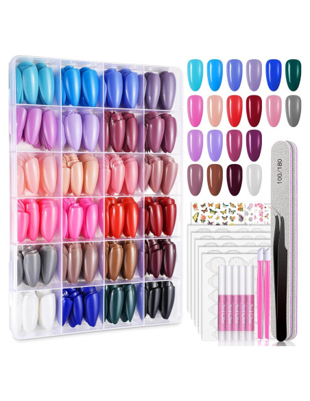 Kit de Uñas Postizas TsMADDTs Almendra 720pcs 24 Colores