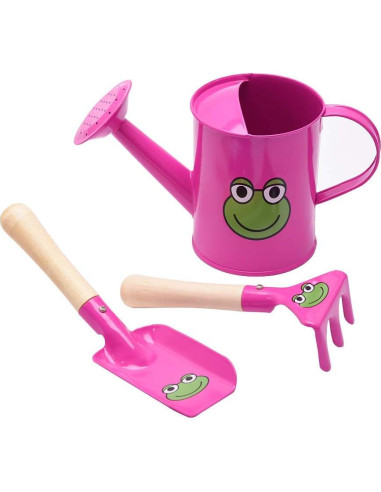 Juego de Jardinería Pequeño Sungmor - Regadera Rosa, Pala y Rastrillo