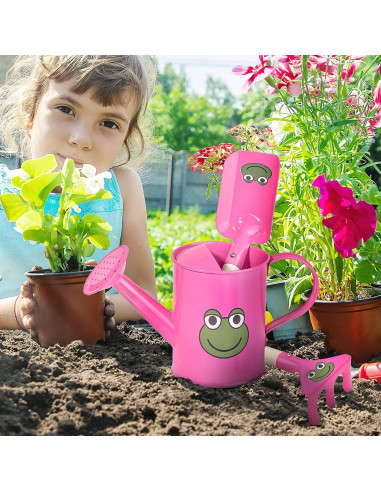 Juego de Jardinería Pequeño Sungmor - Regadera Rosa, Pala y Rastrillo