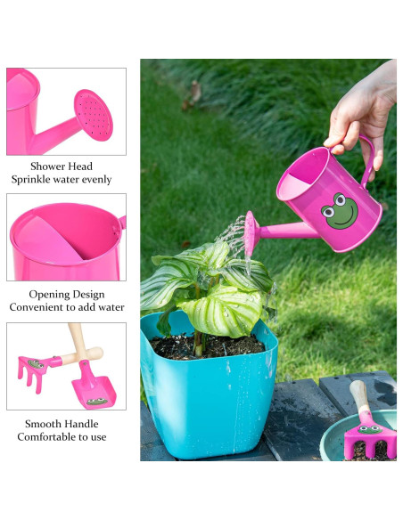 Juego de Jardinería Pequeño Sungmor - Regadera Rosa, Pala y Rastrillo