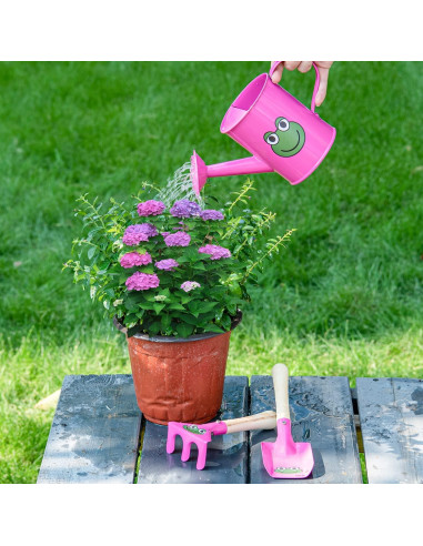 Juego de Jardinería Pequeño Sungmor - Regadera Rosa, Pala y Rastrillo