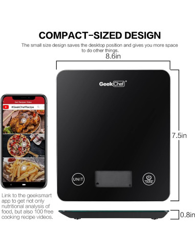 Escala Digital Geek Chef Inteligente 5 kg Vidrio Negro