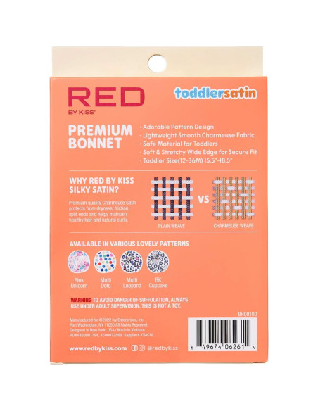 Gorra de Satén para Dormir Red by Kiss Niños 1-4 Años Cupcake