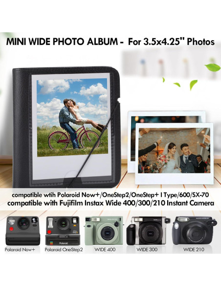 Álbum de fotos pequeño HIYQIN para Instax Wide 28 bolsillos - Negro