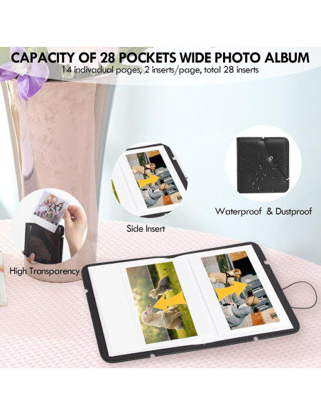 Álbum de fotos pequeño HIYQIN para Instax Wide 28 bolsillos - Negro