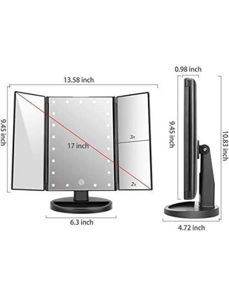 Espejo de Maquillaje Infitrans Trifold con Luces LED 1X 2X 3X