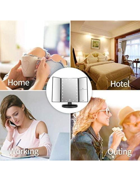 Espejo de Maquillaje Infitrans Trifold con Luces LED 1X 2X 3X