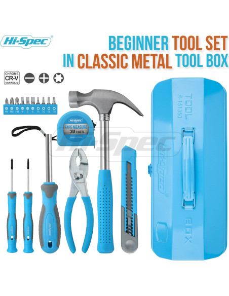 Juego de Herramientas Hi-Spec 17 Piezas para Niños en Caja de Metal