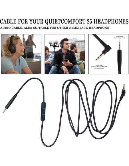 Cable de audio de reemplazo Bose QC25 QC35 1.5m con micrófono