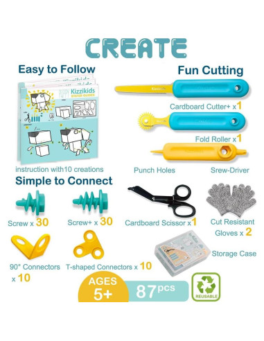 Kit de Herramientas de Cartón Kizzikids 87 PZS para Niños 5+