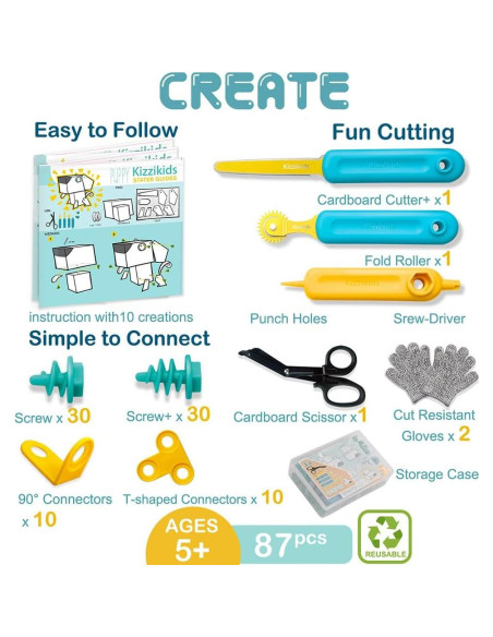 Kit de Herramientas de Cartón Kizzikids 87 PZS para Niños 5+