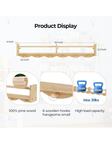 Estantería Flotante para Niños Dixryaus 86x10x12.7cm Madera