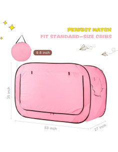 Carpa de Cama Plegable para Bebés Porayhut Rosa 135x68.5 cm 2