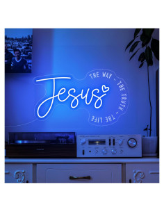 Luz de Neón Azul de Jesús LED - Decoración Cristiana 38x22cm
