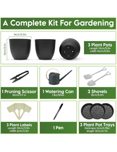 Kit de Jardín Interior JNGrow - Macetas Grandes y Regadera