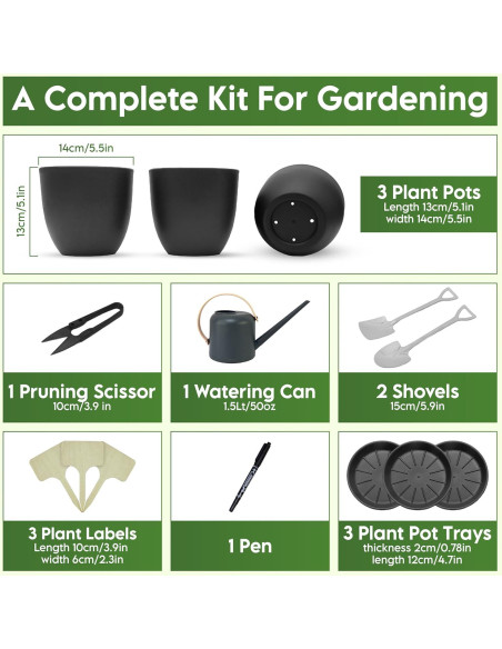 Kit de Jardín Interior JNGrow - Macetas Grandes y Regadera