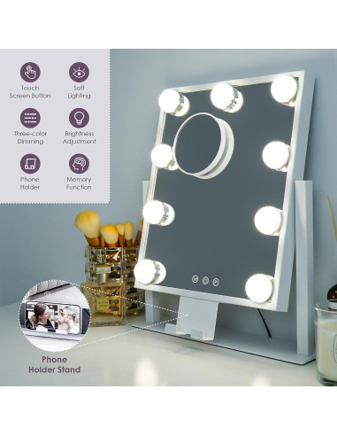 Espejo de Maquillaje Sucedey con Luces 3 Modos 10X Aumento
