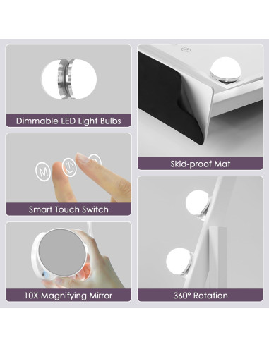 Espejo de Maquillaje Sucedey con Luces 3 Modos 10X Aumento