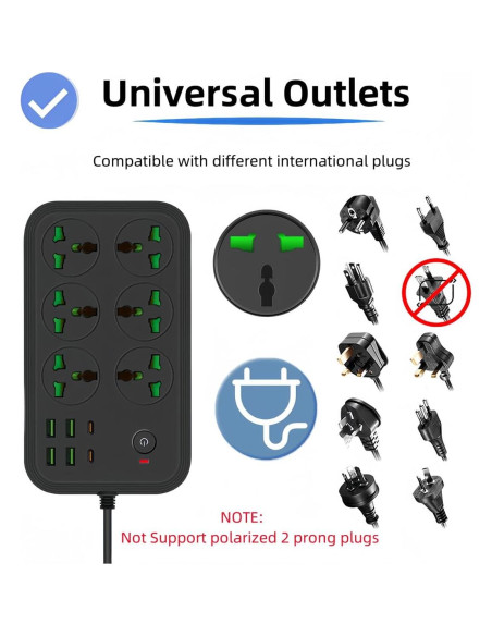 Regleta de 12 en 1 COOFINE con USB C y 6 Salidas AC