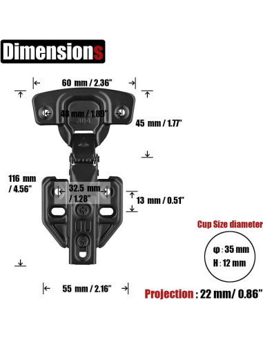 Bisagras de gabinete JQK negras cierre suave 100 4 unidades