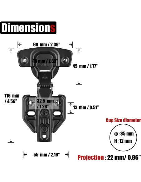 Bisagras de gabinete JQK negras cierre suave 100 4 unidades