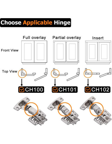Bisagras de gabinete JQK negras cierre suave 100 4 unidades