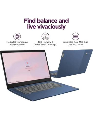 Laptop Lenovo Chromebook 14" FHD, 8 Núcleos MediaTek, 4GB RAM, 128GB SSD, Azul Abismo