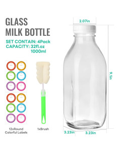 Botellas de Vidrio Reutilizables 32 Oz Cakkvde 4 Pack 2