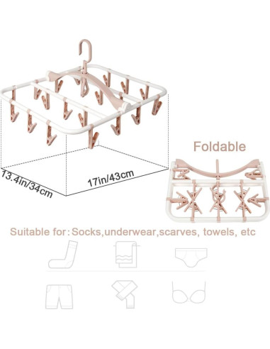 Perchero Plegable Foshine para Secar Ropa con 20 Clips Rosa