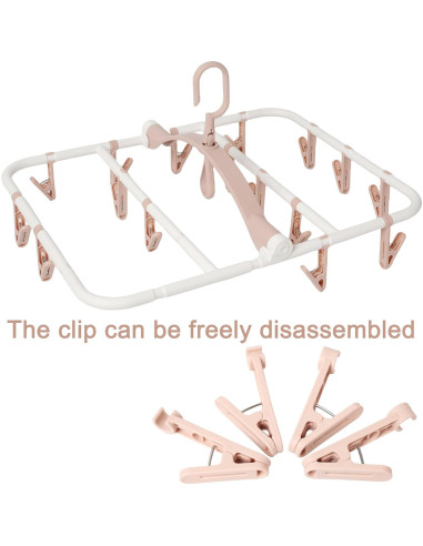 Perchero Plegable Foshine para Secar Ropa con 20 Clips Rosa