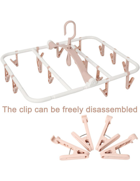 Perchero Plegable Foshine para Secar Ropa con 20 Clips Rosa