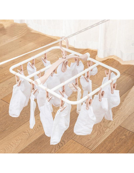 Perchero Plegable Foshine para Secar Ropa con 20 Clips Rosa