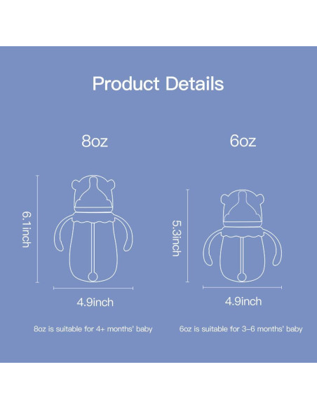 Botella de vidrio POTATO 177 ml anti-cólicos azul para bebés