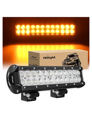Barra de Luz LED Nilight 30cm 72W Amarillo IP67 Off Road