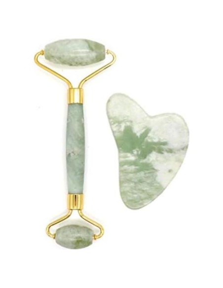 Rodillo Facial y Gua Sha Poshieca - Set Antienvejecimiento Verde