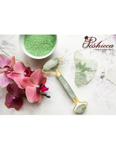 Rodillo Facial y Gua Sha Poshieca - Set Antienvejecimiento Verde