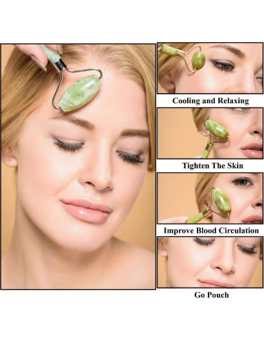 Rodillo Facial y Gua Sha Poshieca - Set Antienvejecimiento Verde