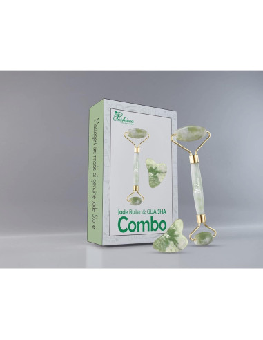 Rodillo Facial y Gua Sha Poshieca - Set Antienvejecimiento Verde