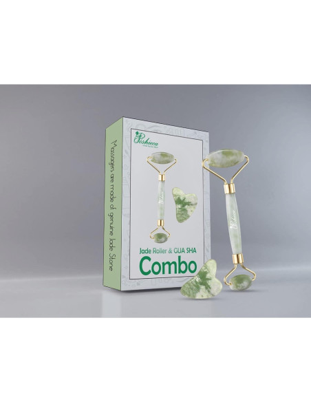 Rodillo Facial y Gua Sha Poshieca - Set Antienvejecimiento Verde