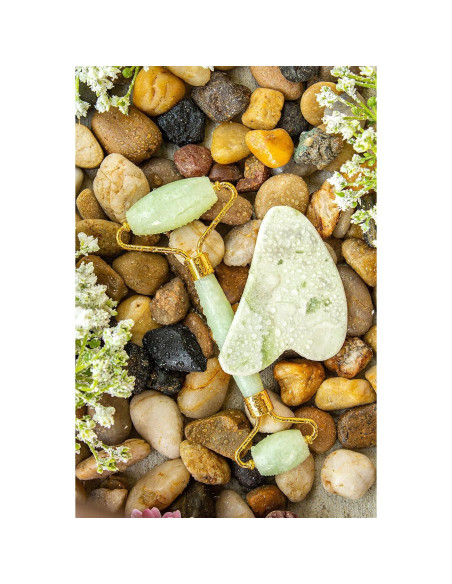 Rodillo Facial y Gua Sha Poshieca - Set Antienvejecimiento Verde