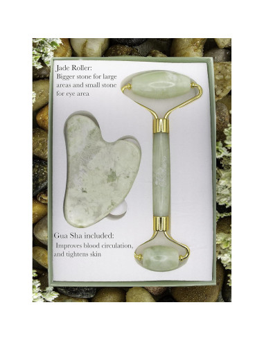 Rodillo Facial y Gua Sha Poshieca - Set Antienvejecimiento Verde