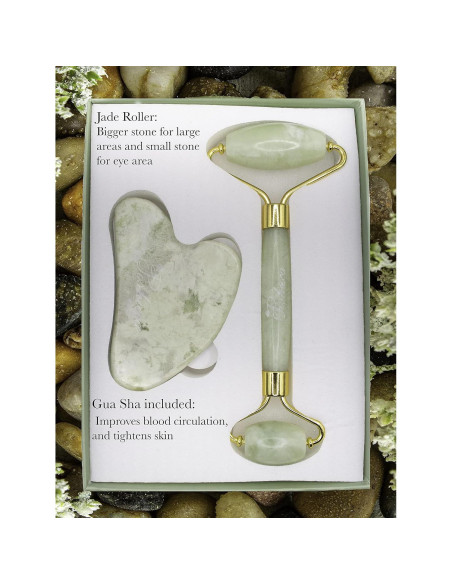 Rodillo Facial y Gua Sha Poshieca - Set Antienvejecimiento Verde