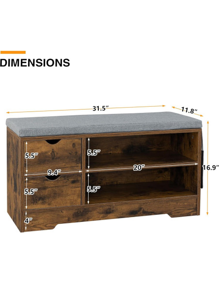 Banco para zapatos WelFurGeer con 2 cajones, marrón y gris Banco para zapatos WelFurGeer con 2 cajones, marrón y gris