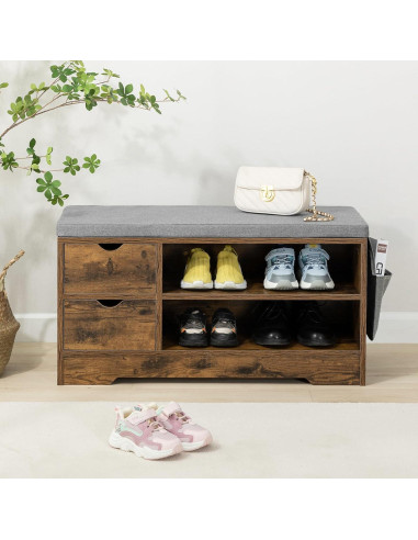 Banco para zapatos WelFurGeer con 2 cajones, marrón y gris