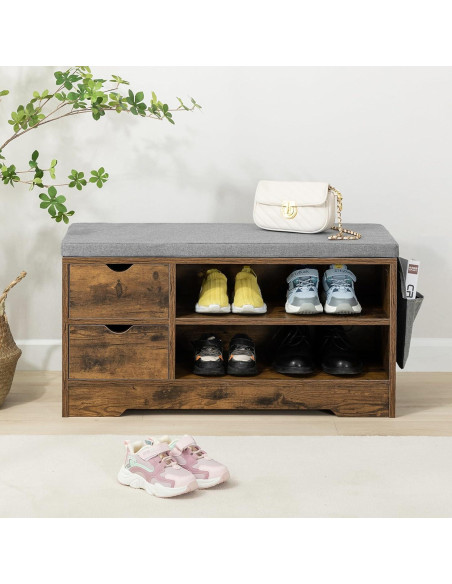 Banco para zapatos WelFurGeer con 2 cajones, marrón y gris Banco para zapatos WelFurGeer con 2 cajones, marrón y gris